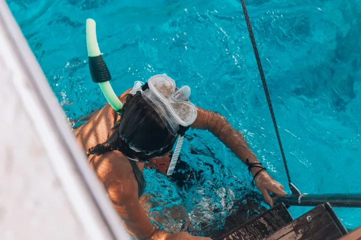 a man in a pool of water