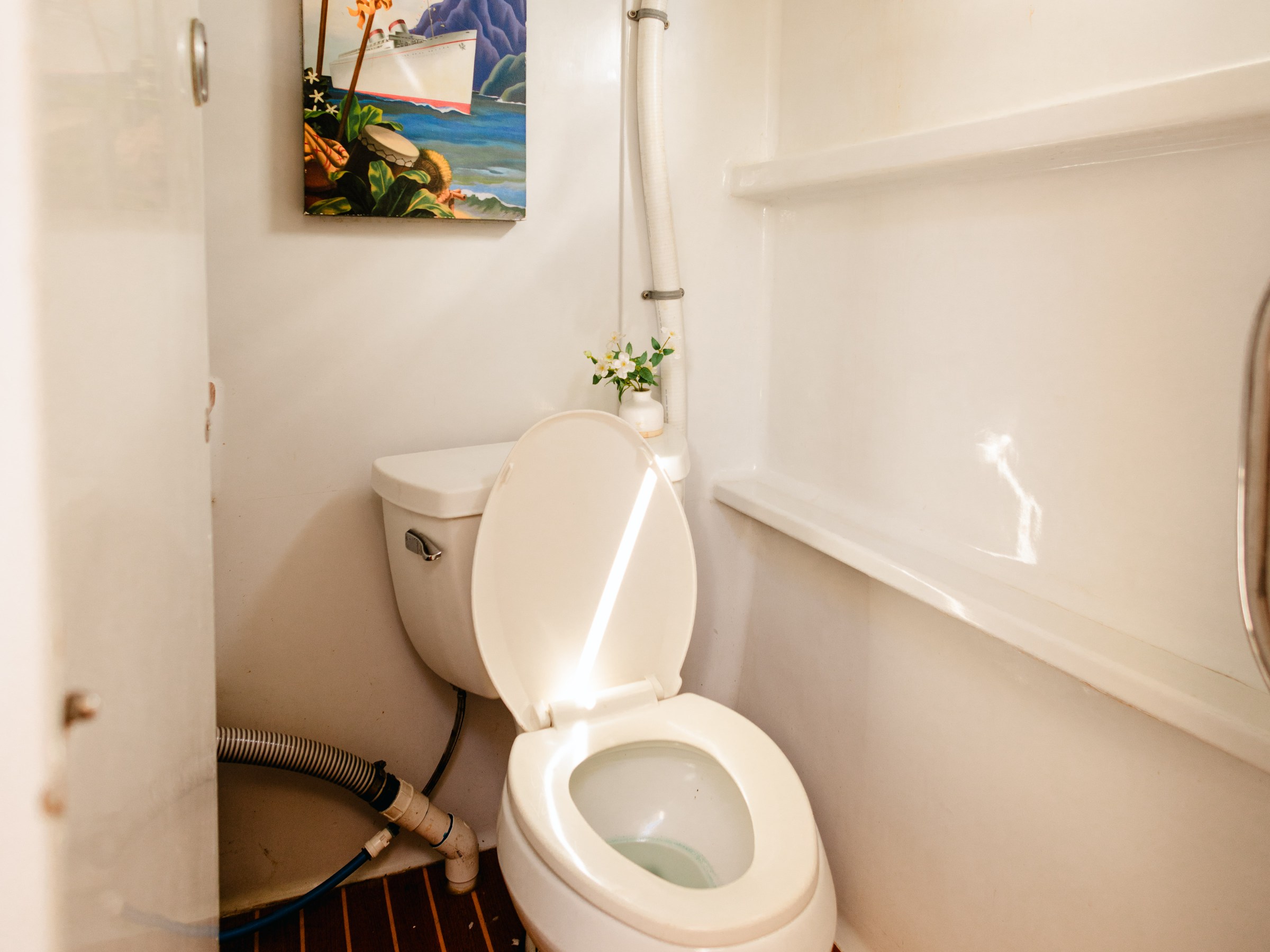 a view of the shower curtain