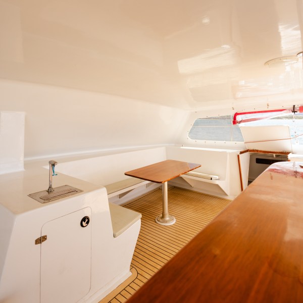 a room with a table and chairs