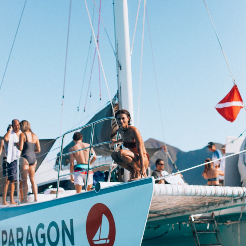 a group of people on a boat in the water